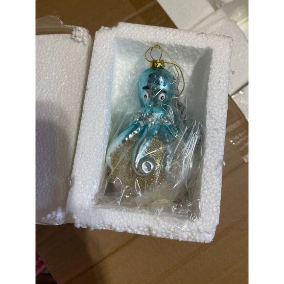 2x Holiday Lane At the Beach Molded Glass Octopus on a Ball Ornament - Picture 2 of 3